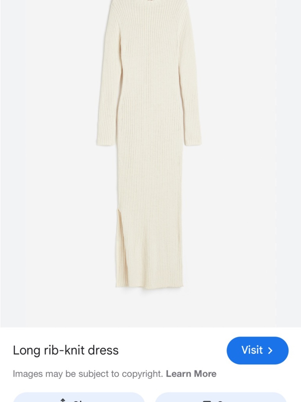 Women's Cream Ribbed Long Sleeve Knit Dress